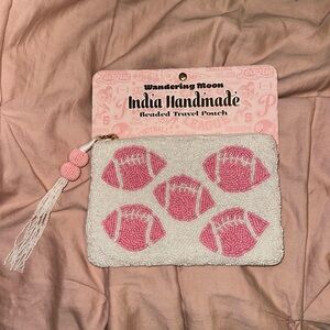 Wandering Moon Pink and White Beaded Wristlet